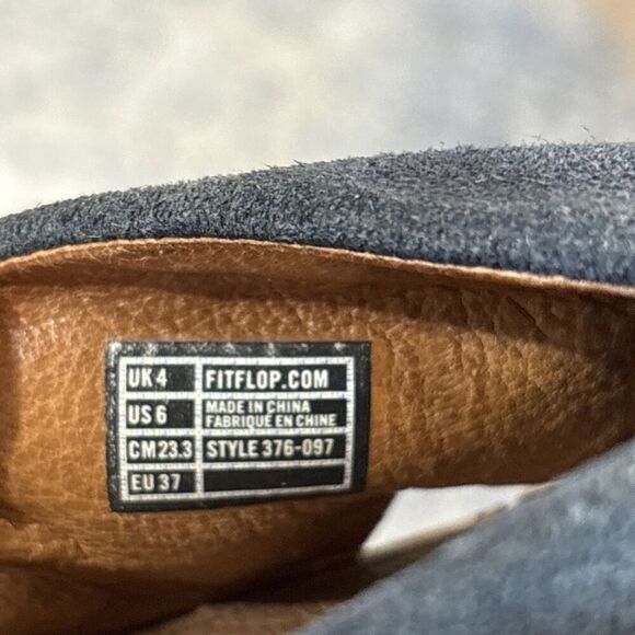 FitFlop Kys Slide Sandals Blue Suede Leather Women 6 Cross Strap Cork Footbed - Picture 6 of 10